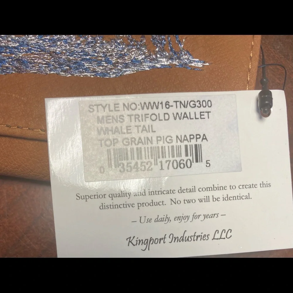 Leather Trifold Embroidered‎ Whale Tail Wallet NWT